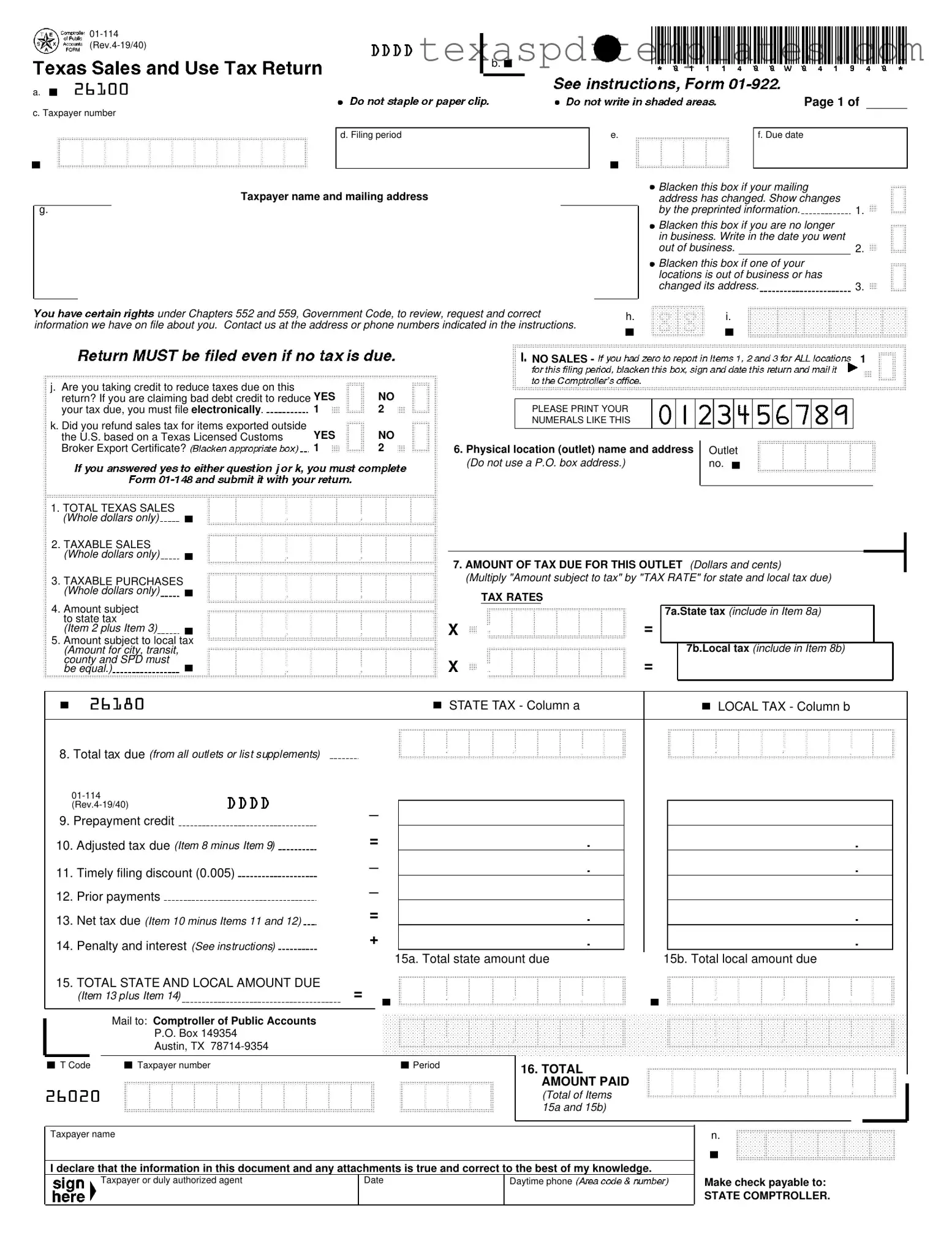 Blank 1 114 Texas PDF Template