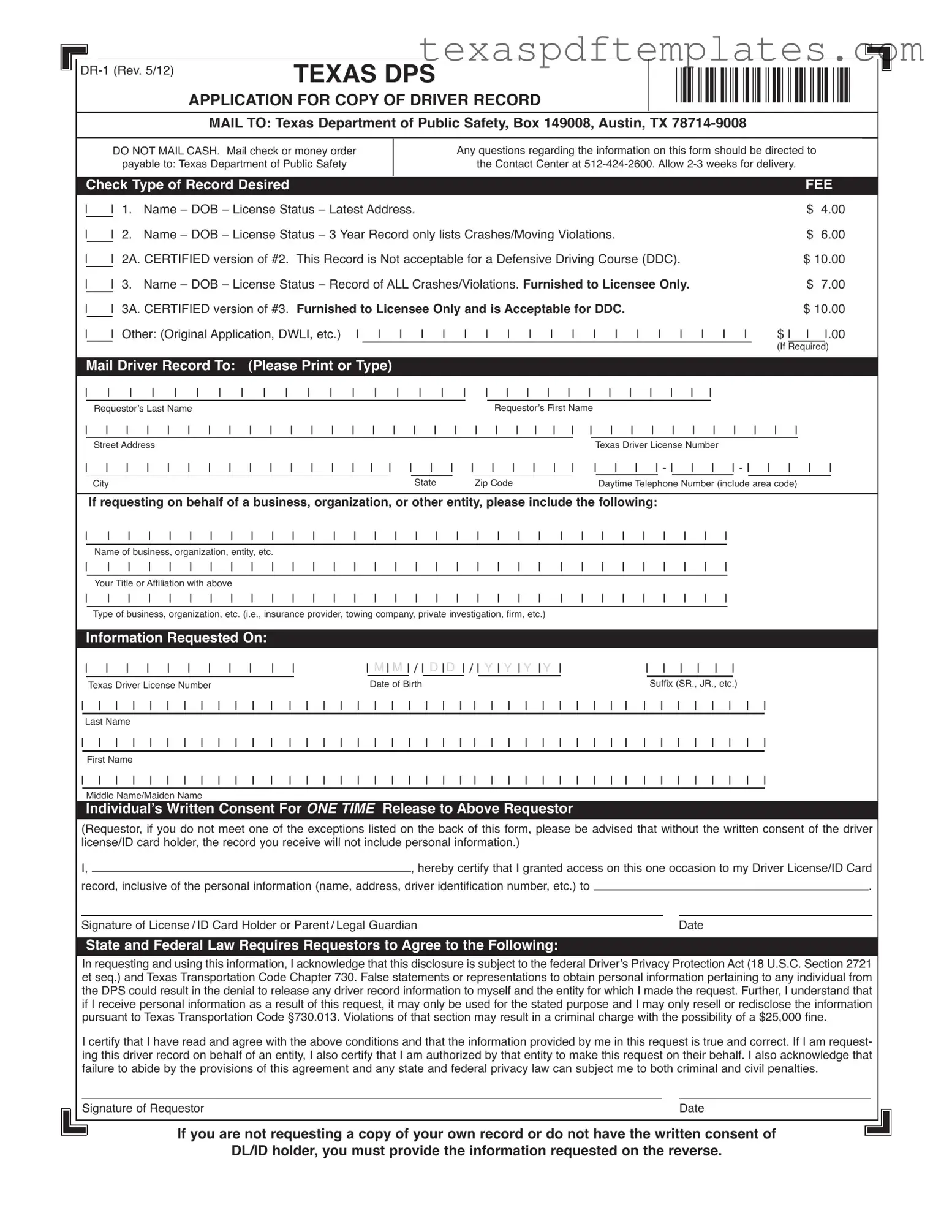 Blank Dr 1 Texas PDF Template