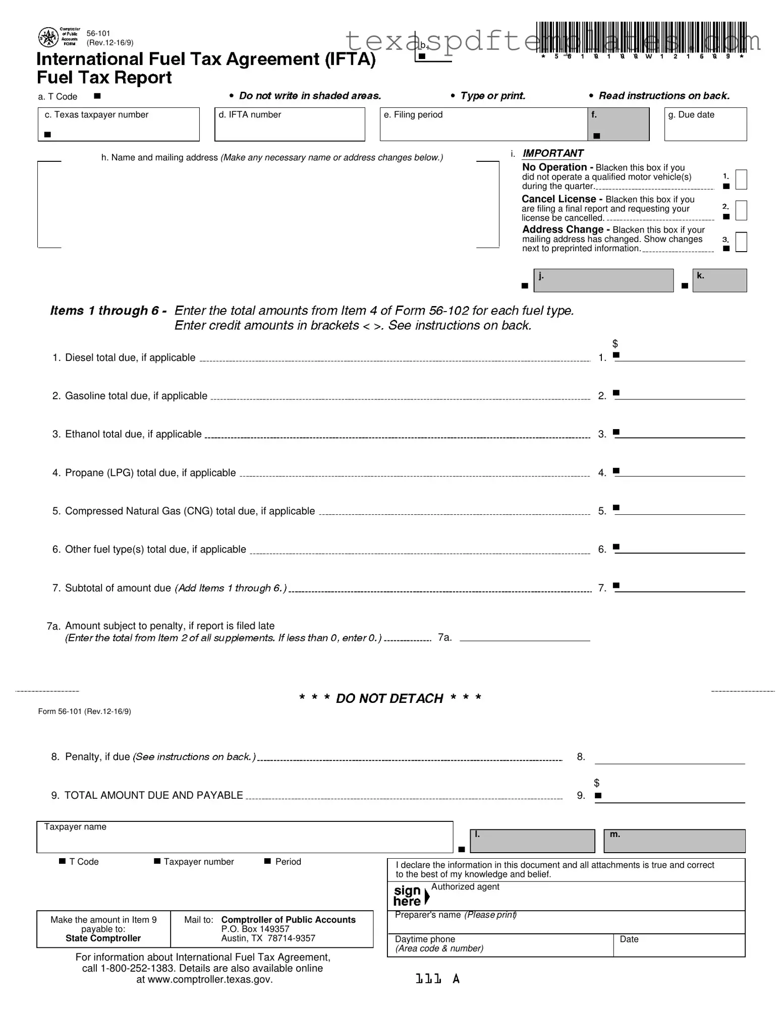Blank Ifta Texas PDF Template