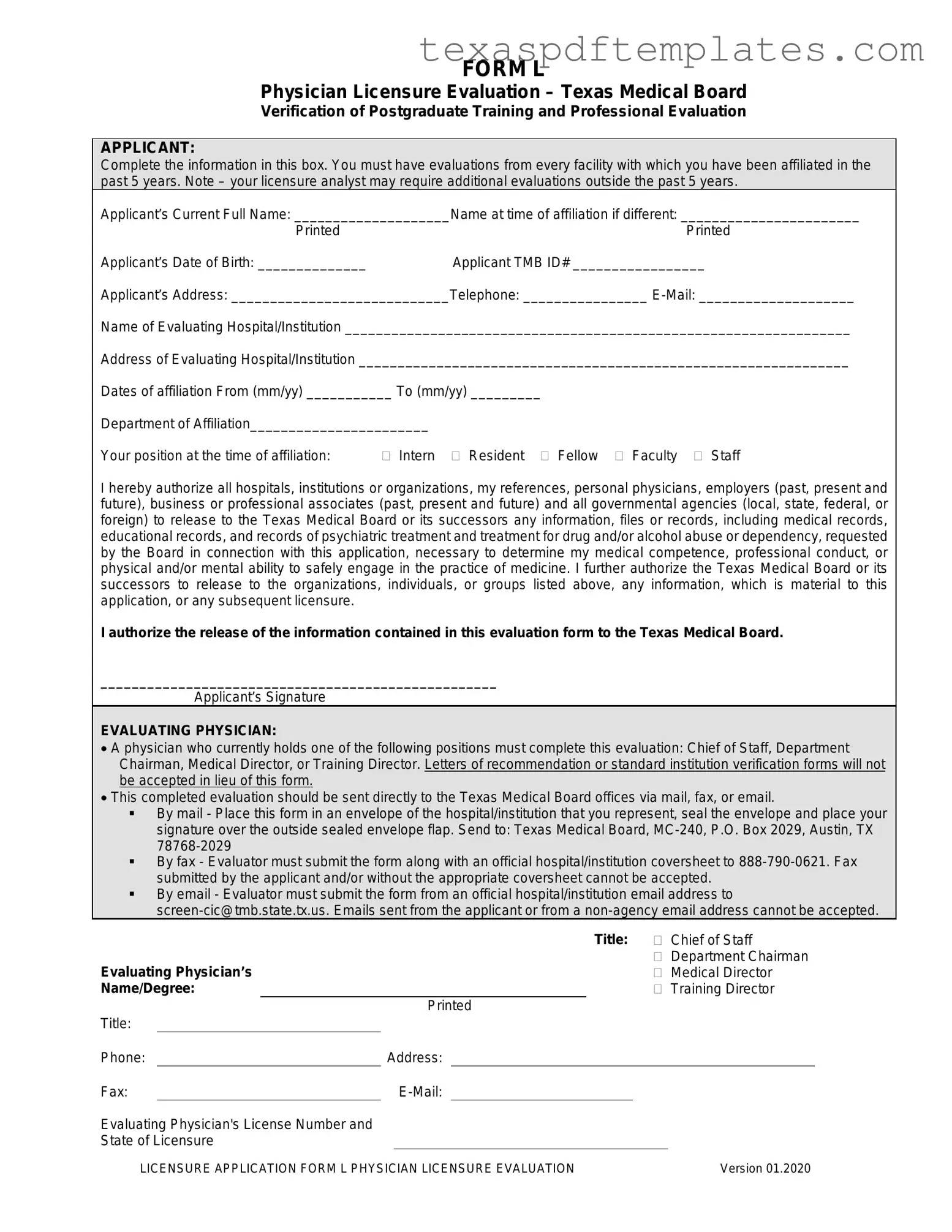 Blank L For Texas Medical Board PDF Template