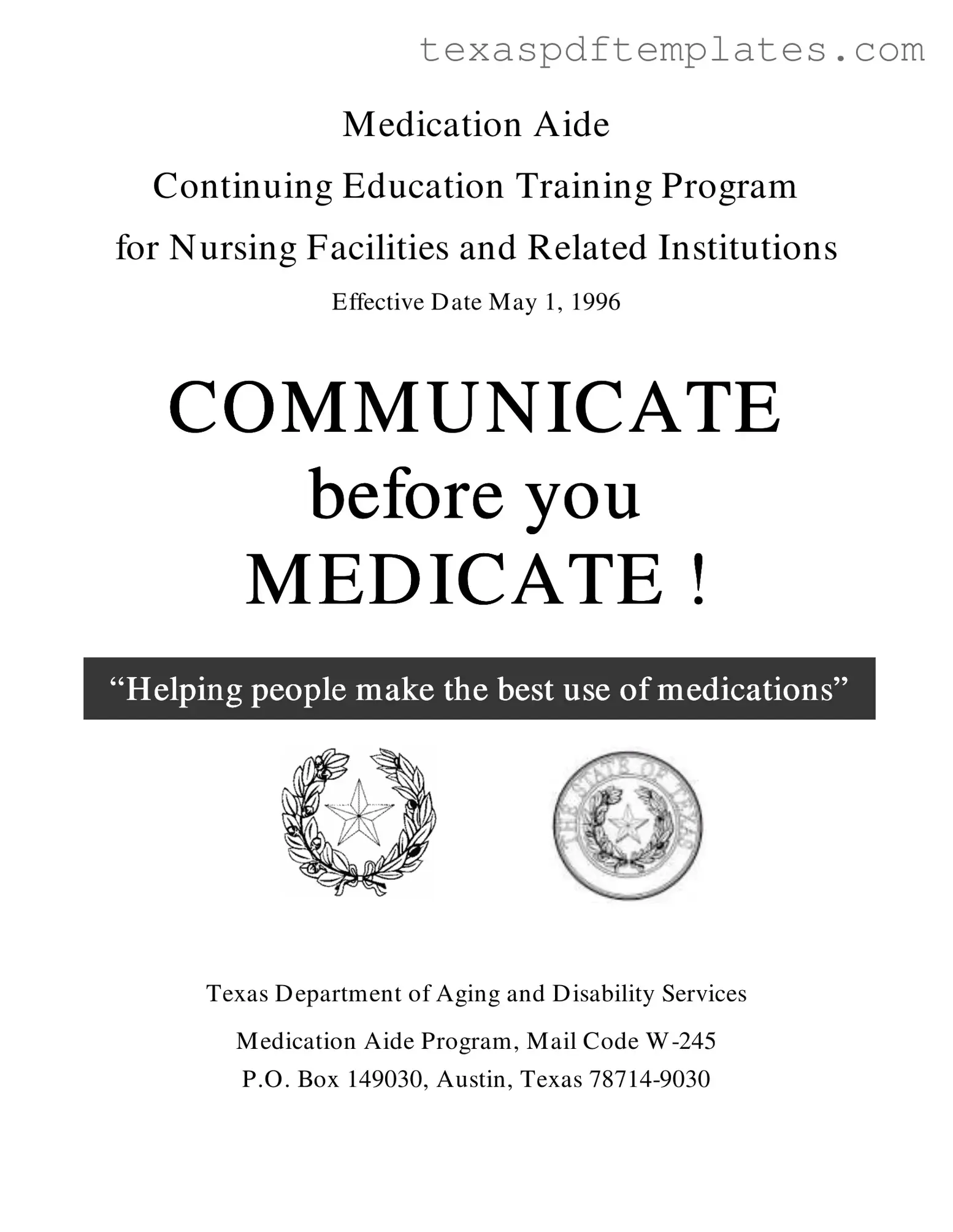 Blank Medication Aide Renewal In Texas PDF Template