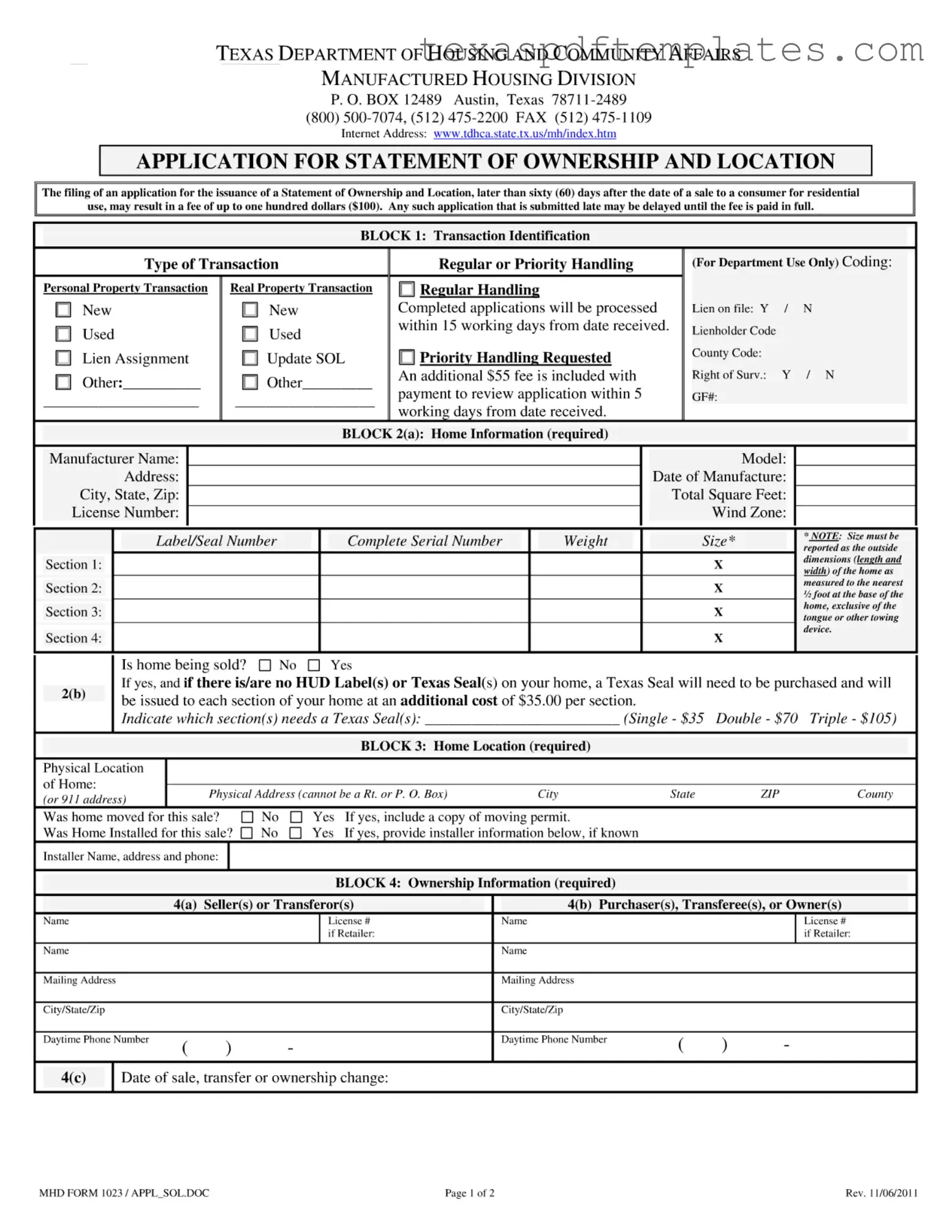 Blank Mhd 1023 Texas PDF Template