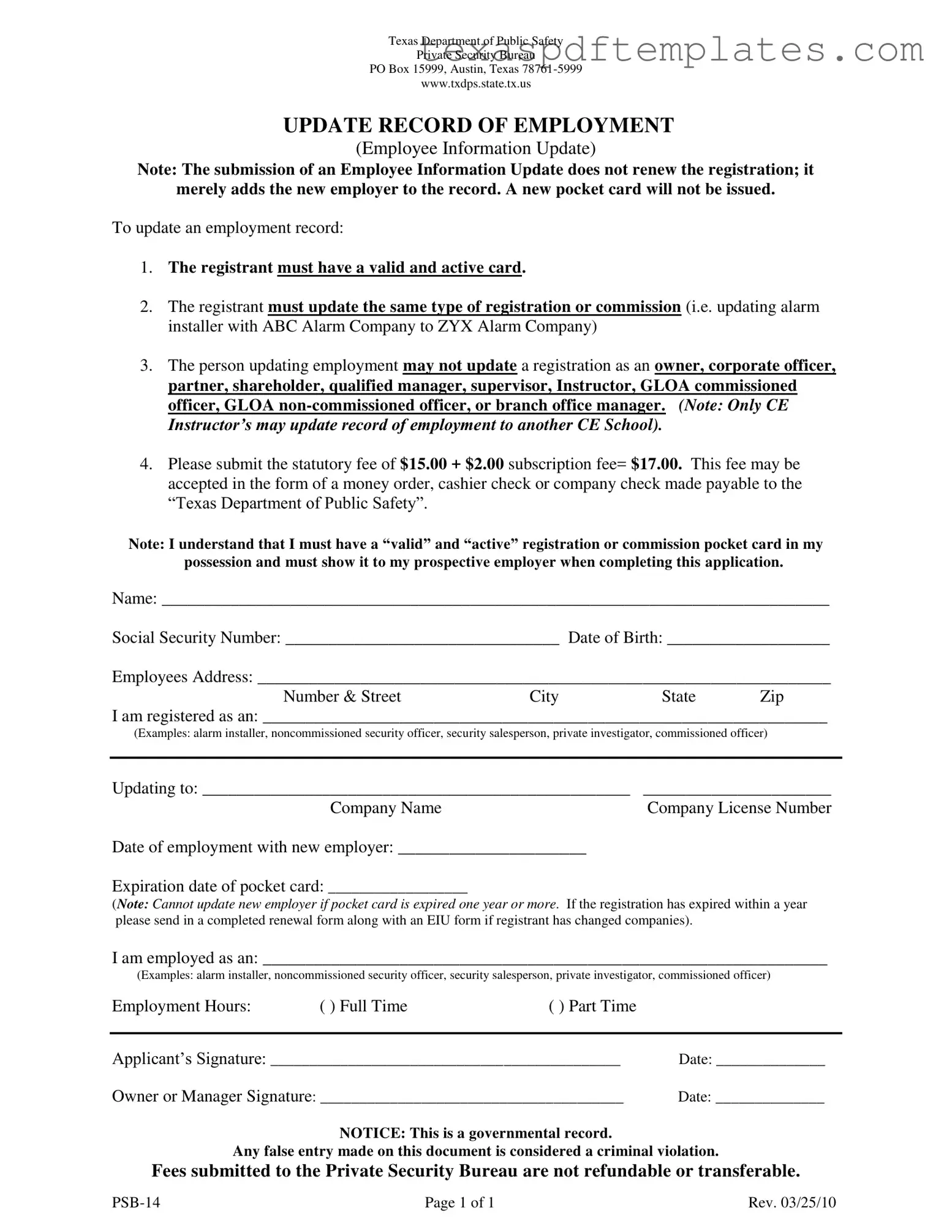 Blank Psb 14 Texas PDF Template