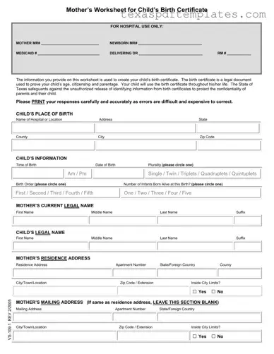 Blank Child Birth Certificate Texas PDF Template