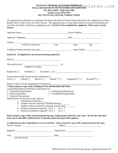 Blank Massage License Texas Lookup PDF Template