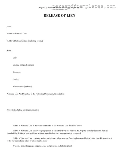 Blank Release Of Lien Texas PDF Template