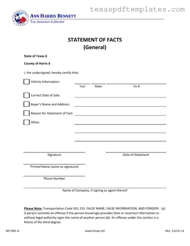 Blank Statement Of Fact Texas PDF Template