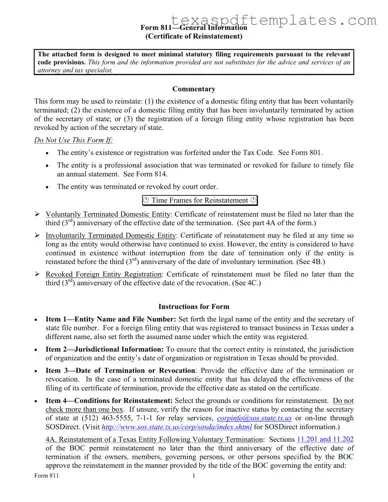 Blank Texas 811 PDF Template