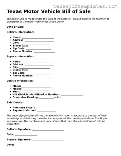 Attorney-Approved Texas Motor Vehicle Bill of Sale Template