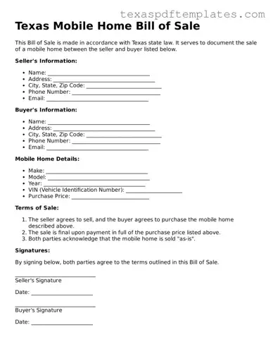 Attorney-Approved Texas Mobile Home Bill of Sale Template