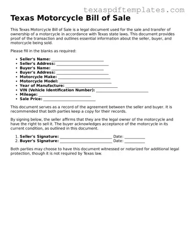 Attorney-Approved Texas Motorcycle Bill of Sale Template