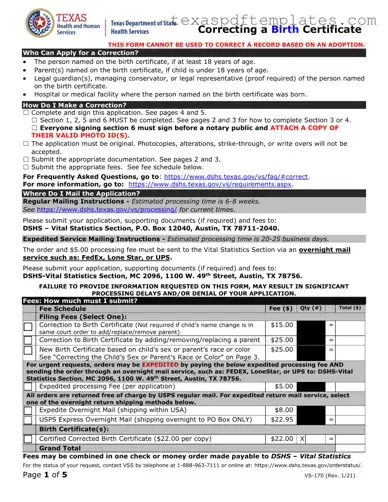 Blank Texas Certificate Birth PDF Template