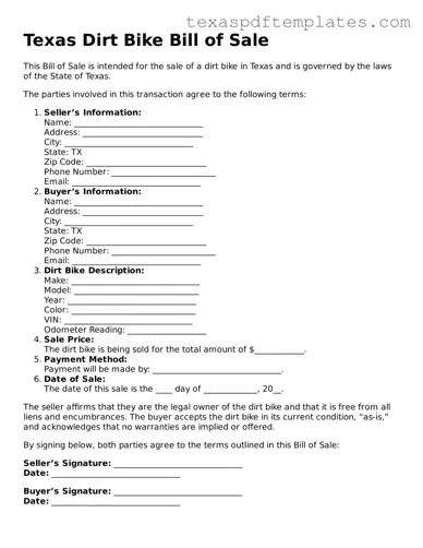 Attorney-Approved Texas Dirt Bike Bill of Sale Template