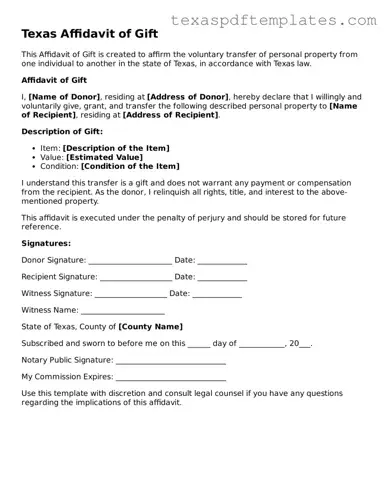 Attorney-Approved Texas Affidavit of Gift Template