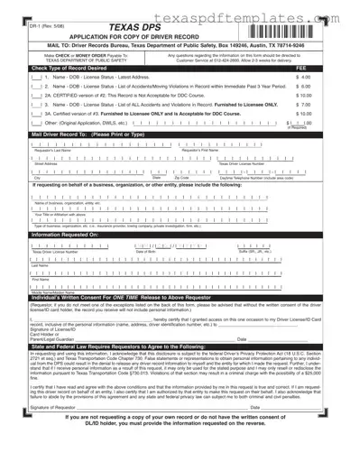 Blank Texas Dr 1 PDF Template