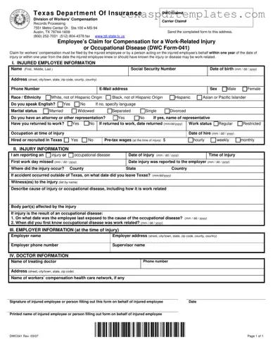 Blank Texas Dwc041 PDF Template