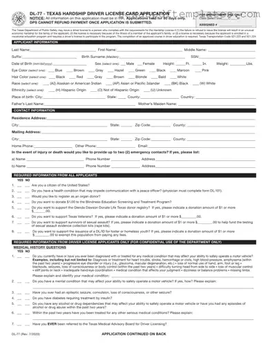Blank Texas From Dl 77 PDF Template