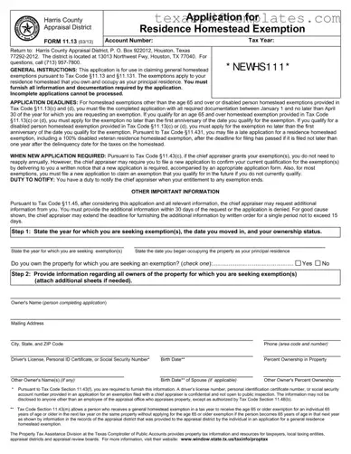 Blank Texas Homestead Exemption PDF Template