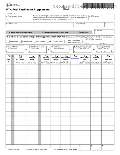 Blank Texas Ifta PDF Template