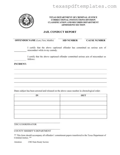 Blank Texas Jail Conduct Report PDF Template
