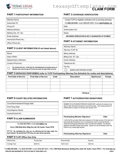 Blank Texas Legal Claim PDF Template