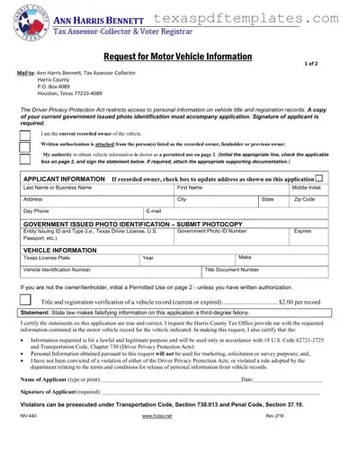 Blank Texas Mv 440 PDF Template