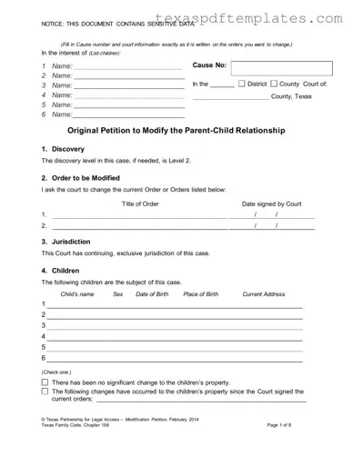 Blank Texas Petition To Modify PDF Template
