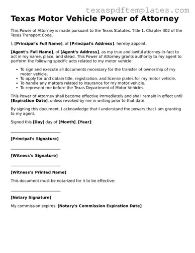Attorney-Approved Texas Motor Vehicle Power of Attorney Template