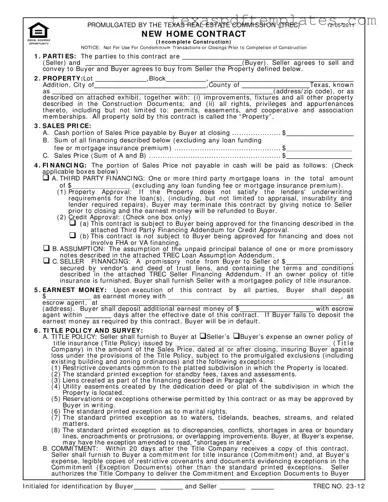Blank Texas Real Estate Sales Contract PDF Template