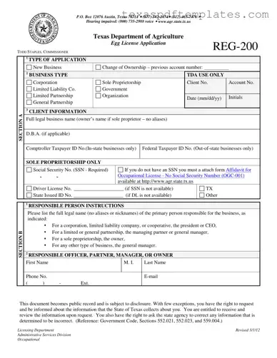 Blank Texas Reg 200 PDF Template