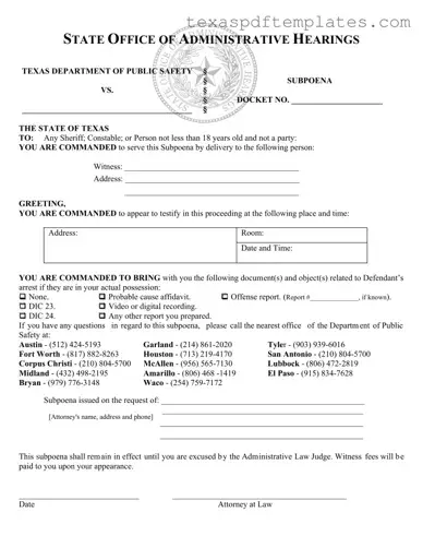 Blank Texas Subpoena PDF Template