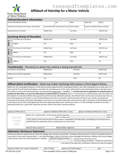 Blank Texas Vtr 262 PDF Template