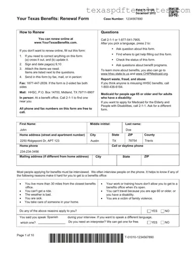 Blank Your Texas Benefits PDF Template