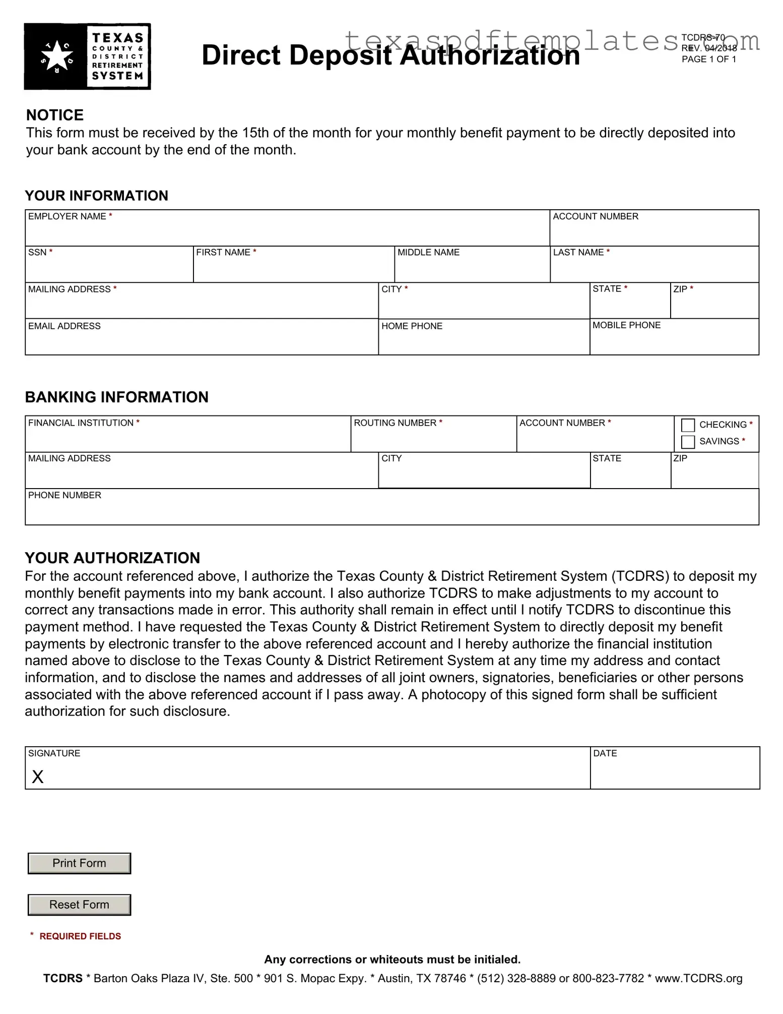 Blank Tcdrs 70 Texas PDF Template