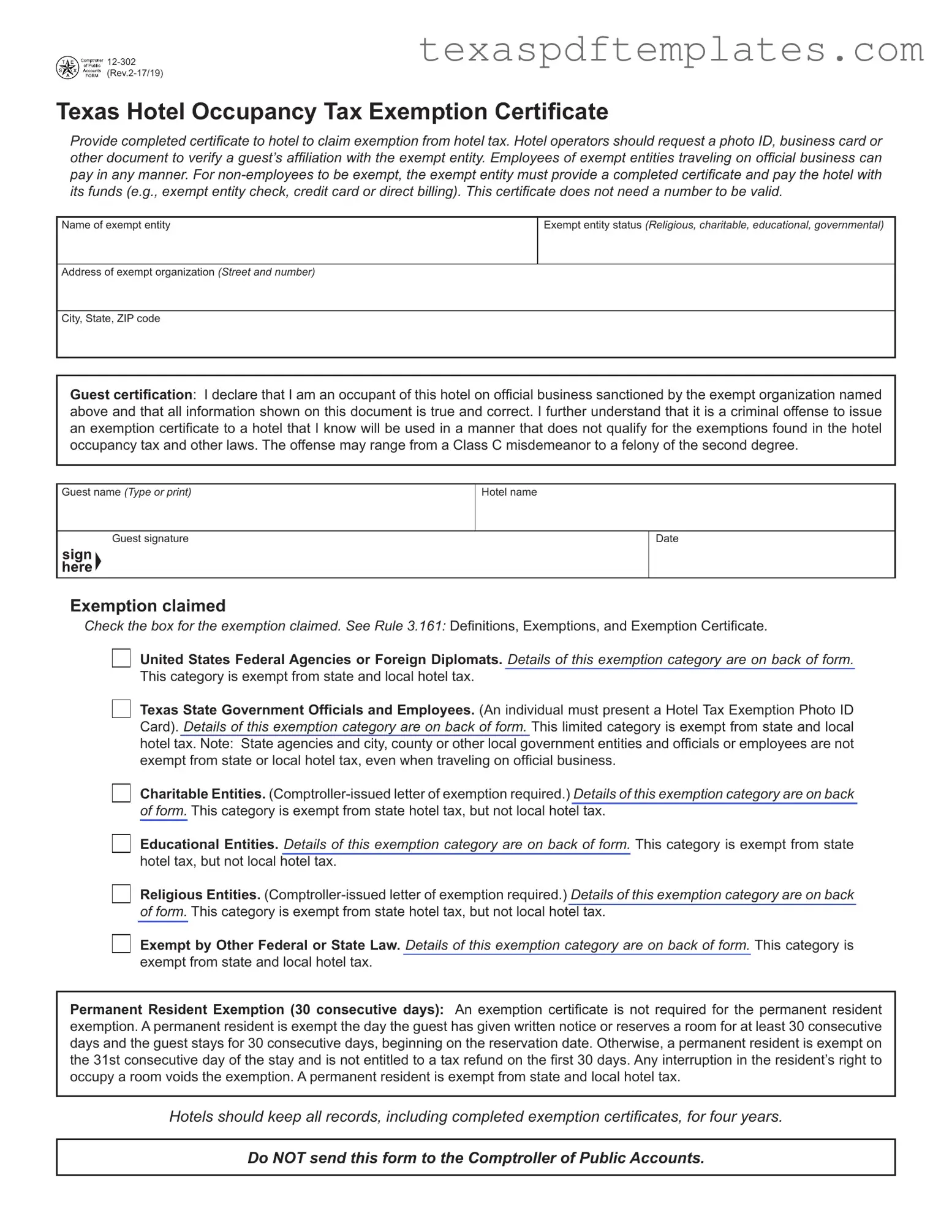 Blank Texas 12 302 PDF Template
