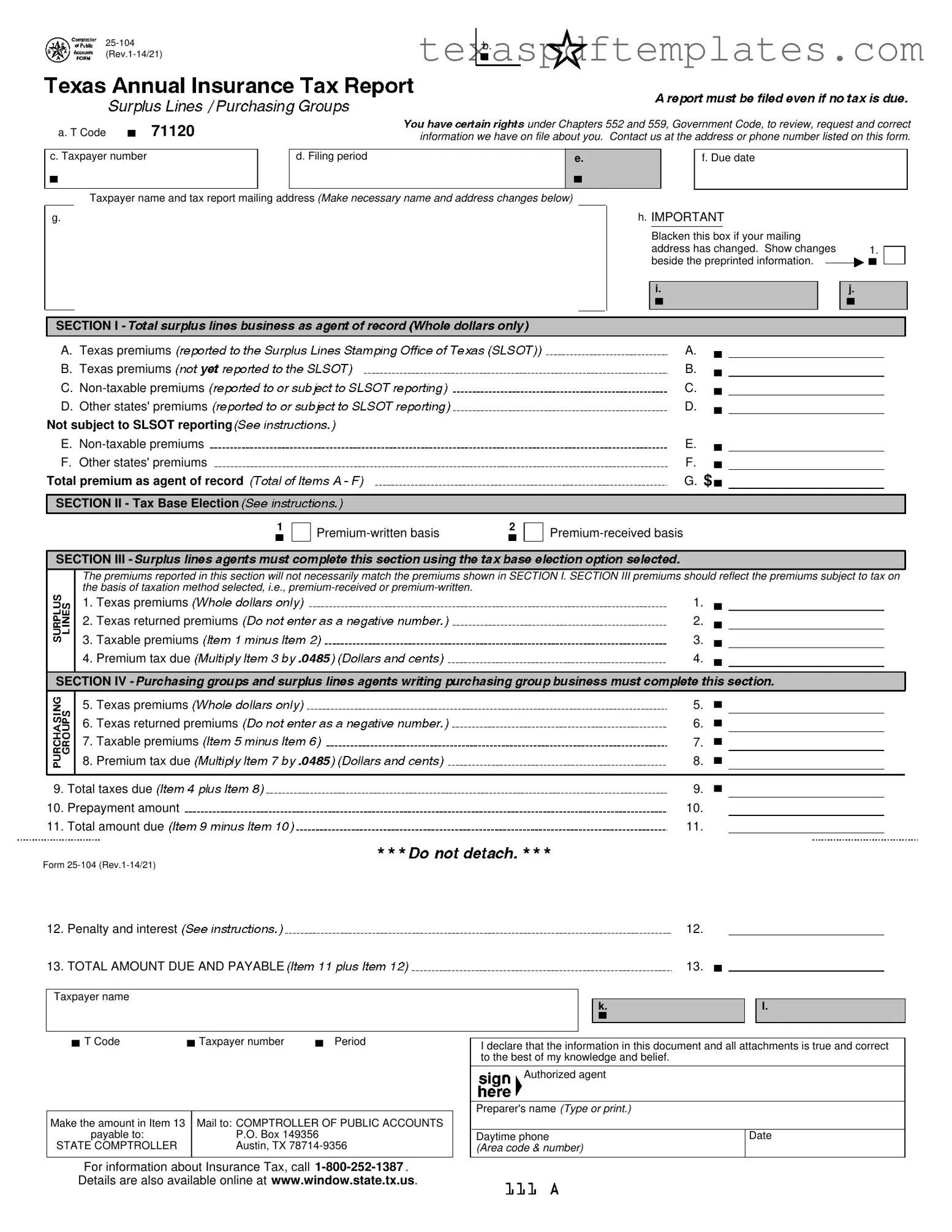 Blank Texas 25 104 PDF Template