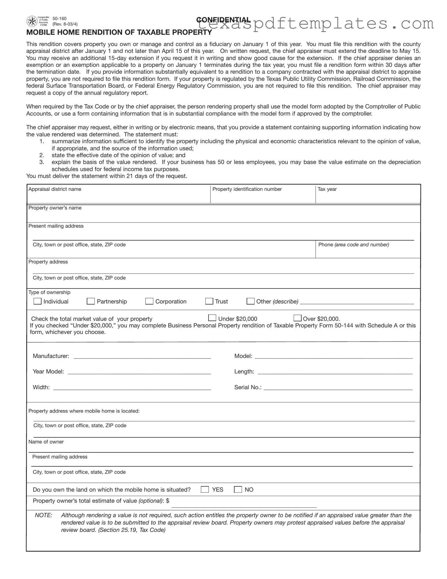 Blank Texas 50 160 PDF Template