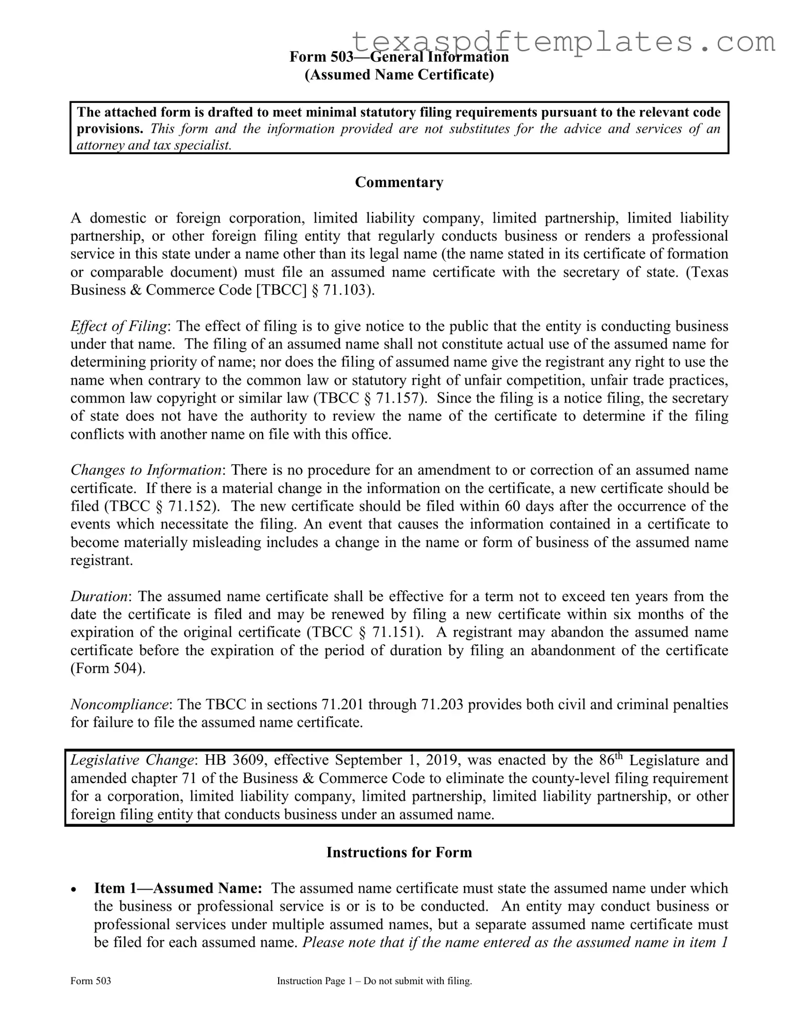 Blank Texas 503 PDF Template