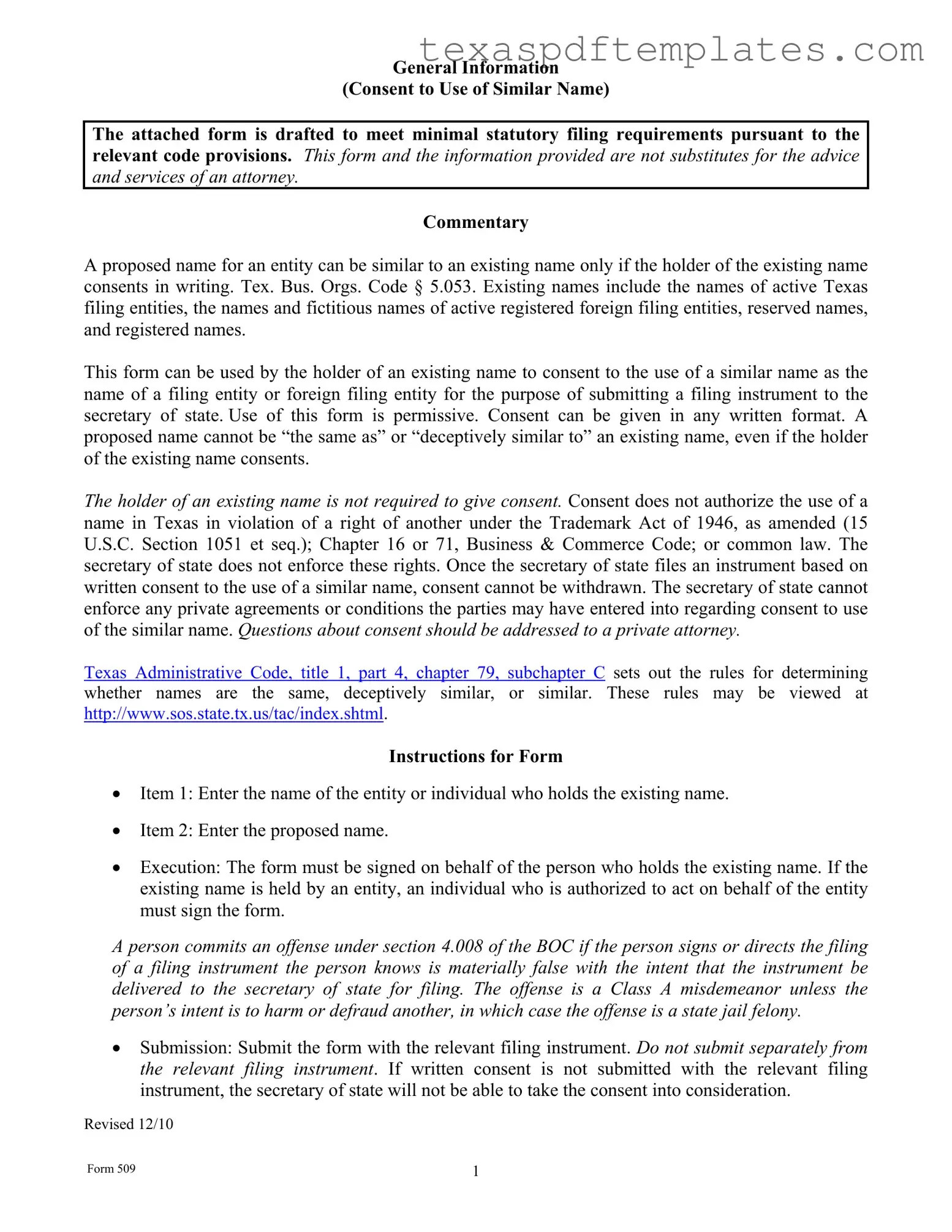 Blank Texas 509 PDF Template