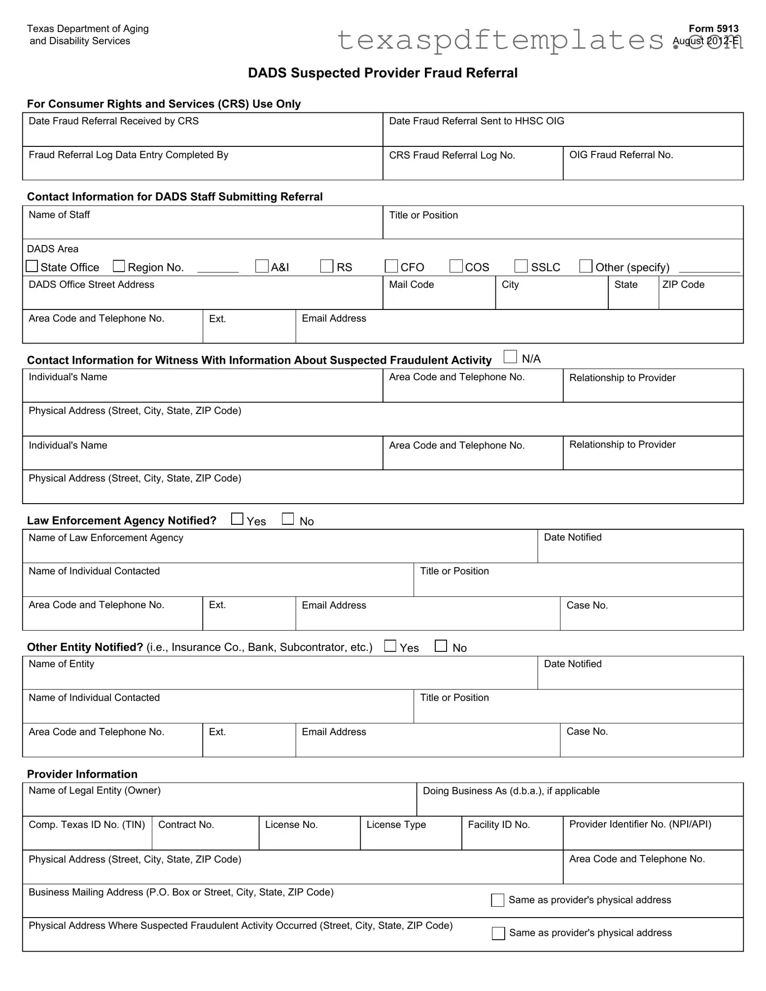 Blank Texas 5913 PDF Template