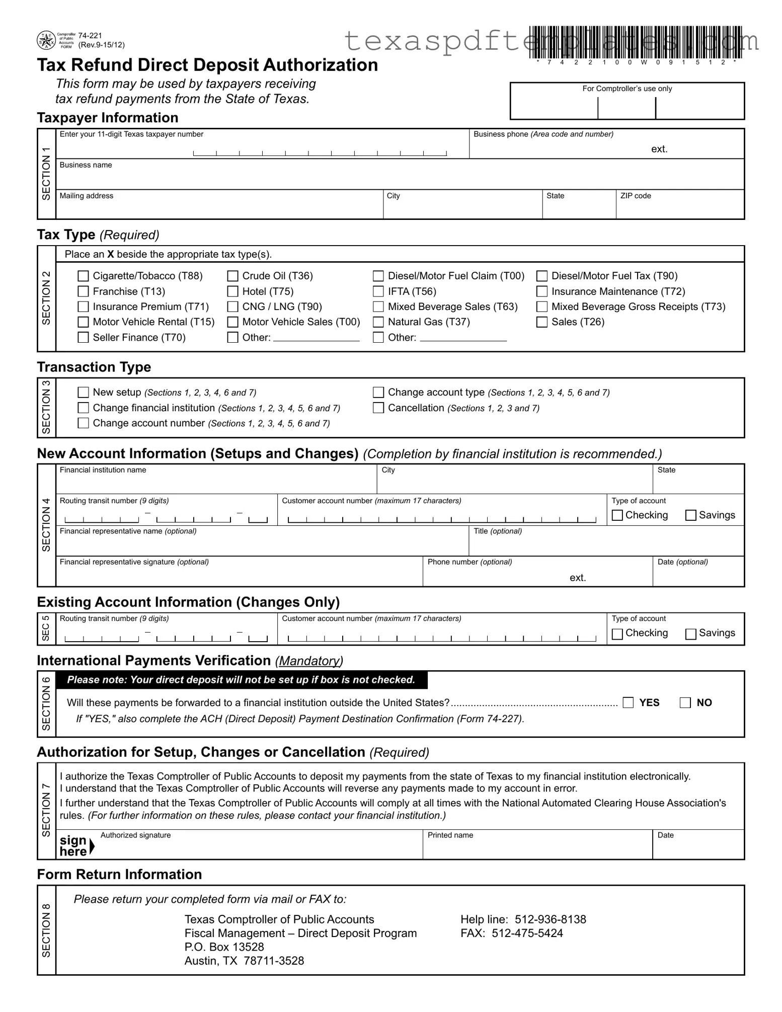 Blank Texas 74 221 PDF Template