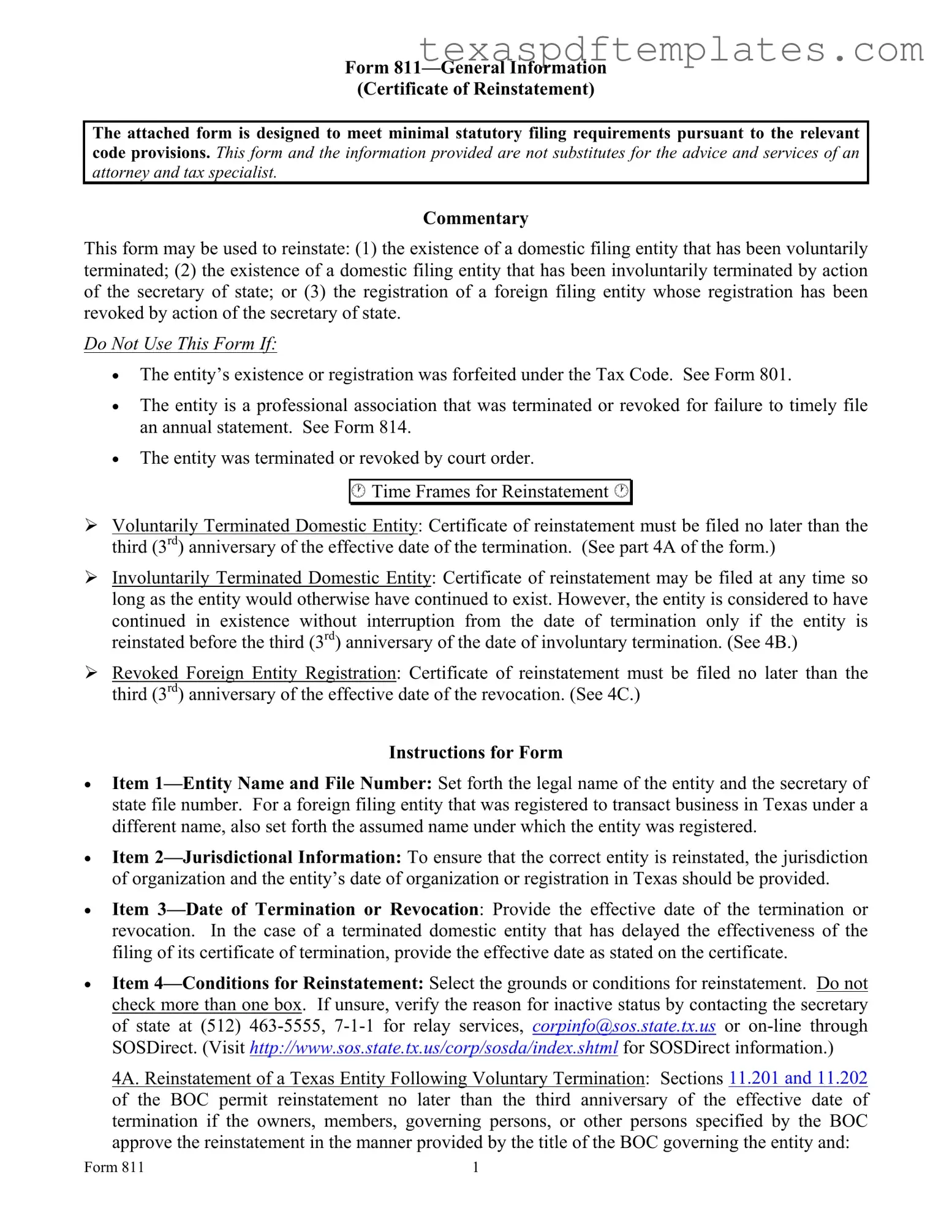 Blank Texas 811 PDF Template