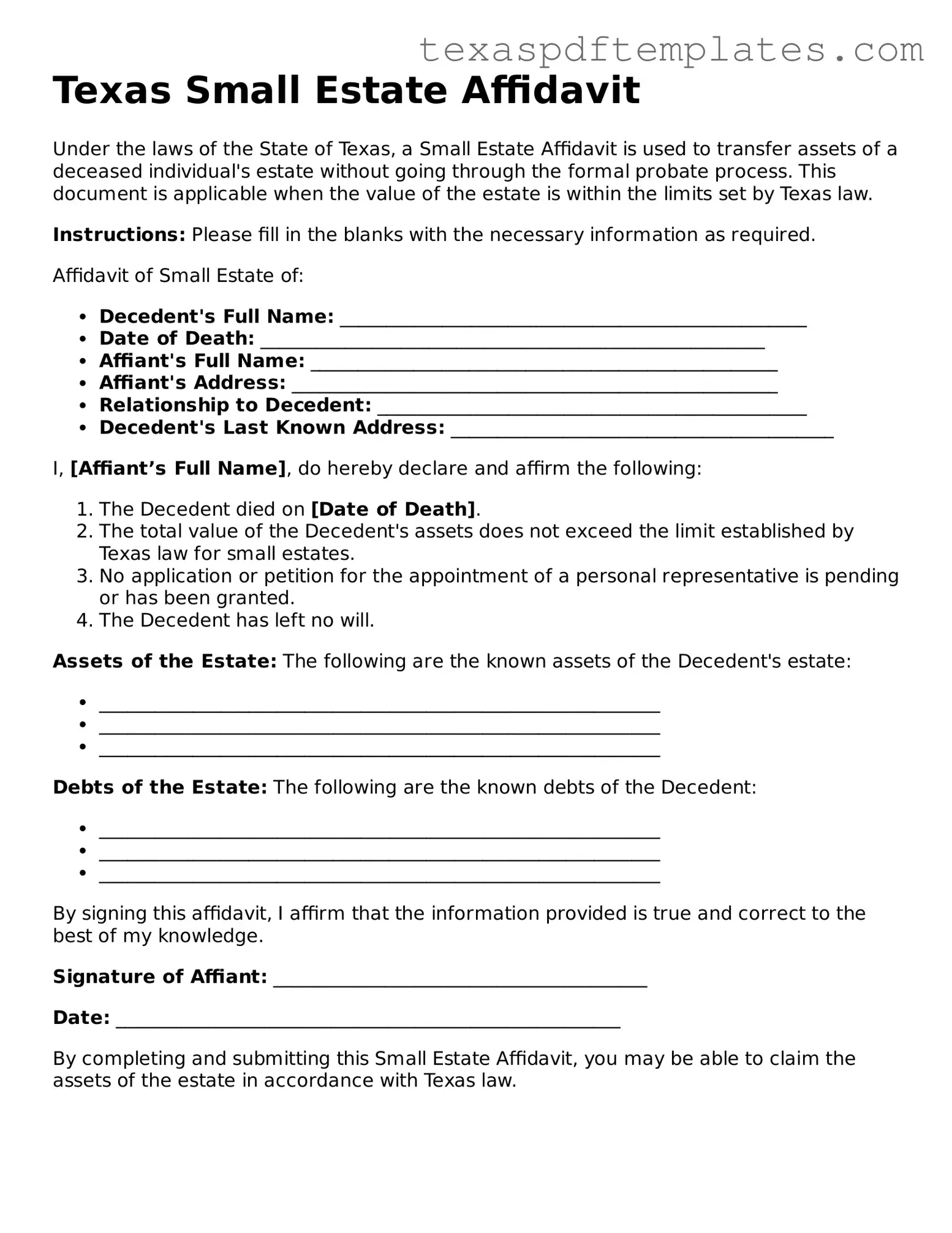 Attorney-Approved Texas Small Estate Affidavit Template