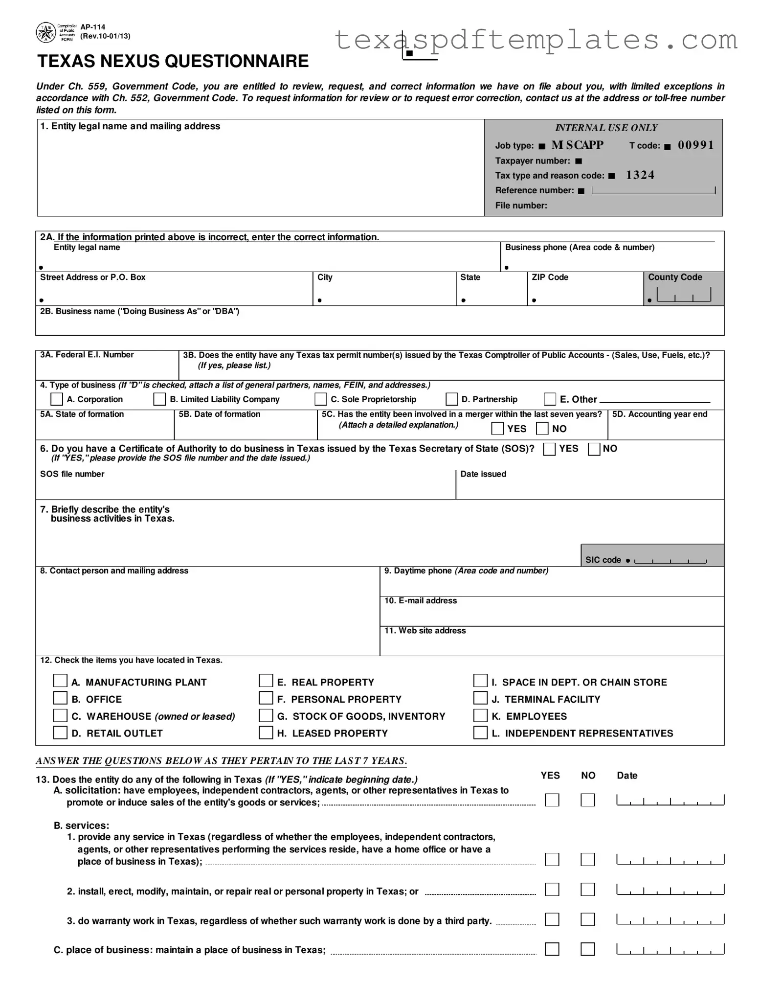 Blank Texas Ap 114 PDF Template