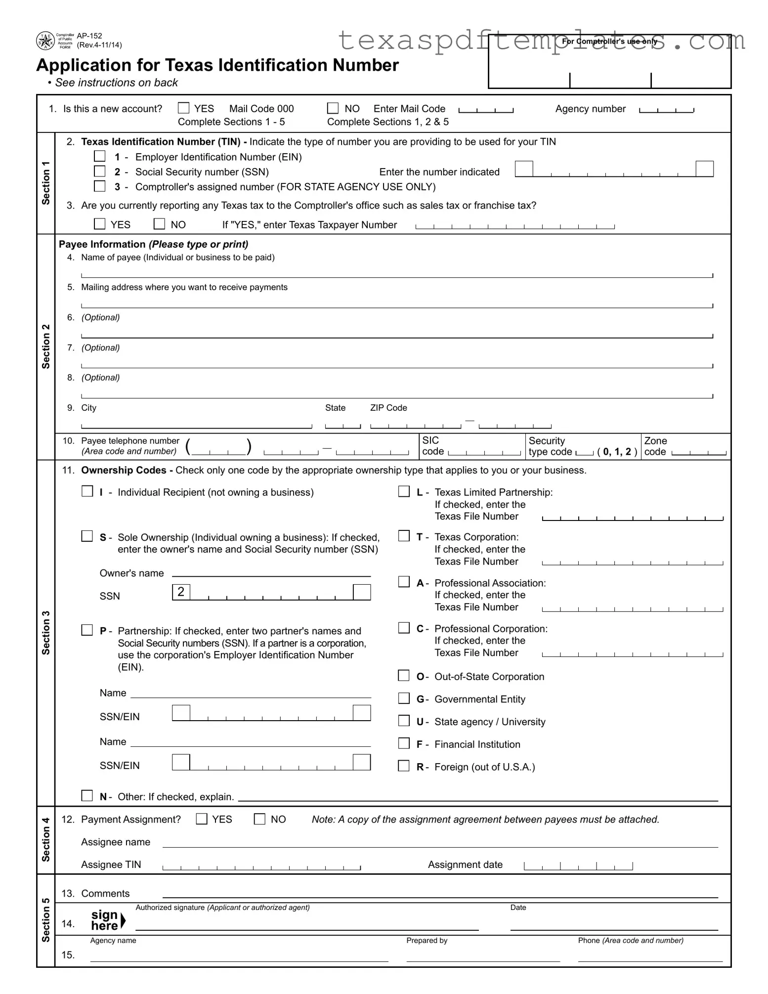 Blank Texas Ap 152 PDF Template