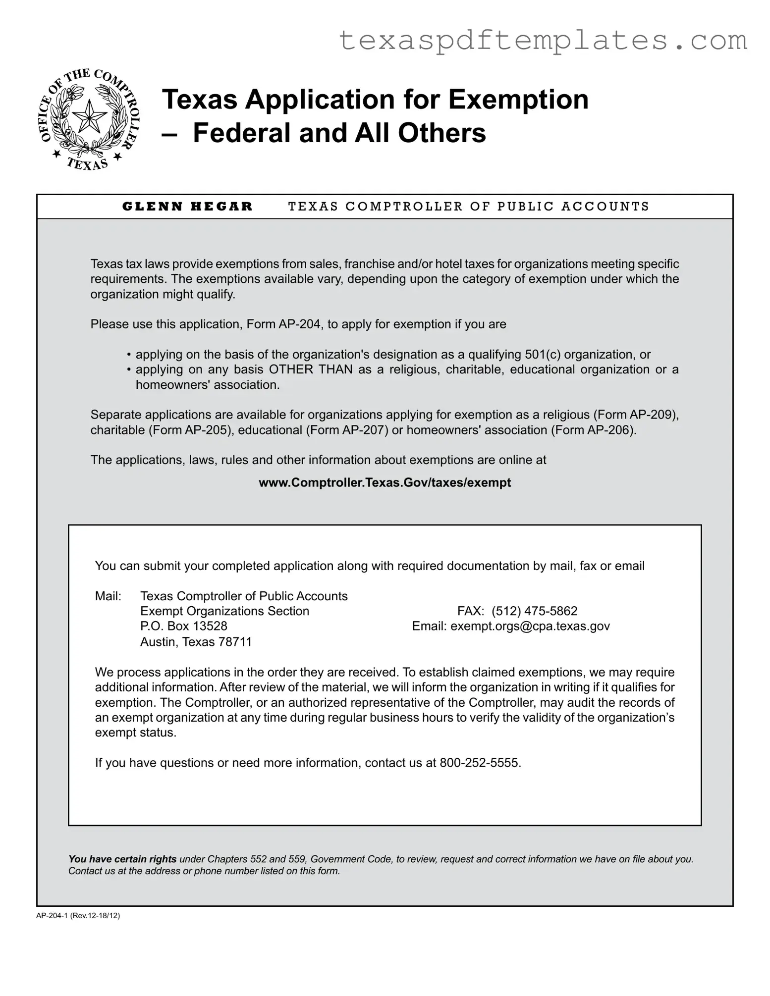 Blank Texas Ap 204 2 PDF Template