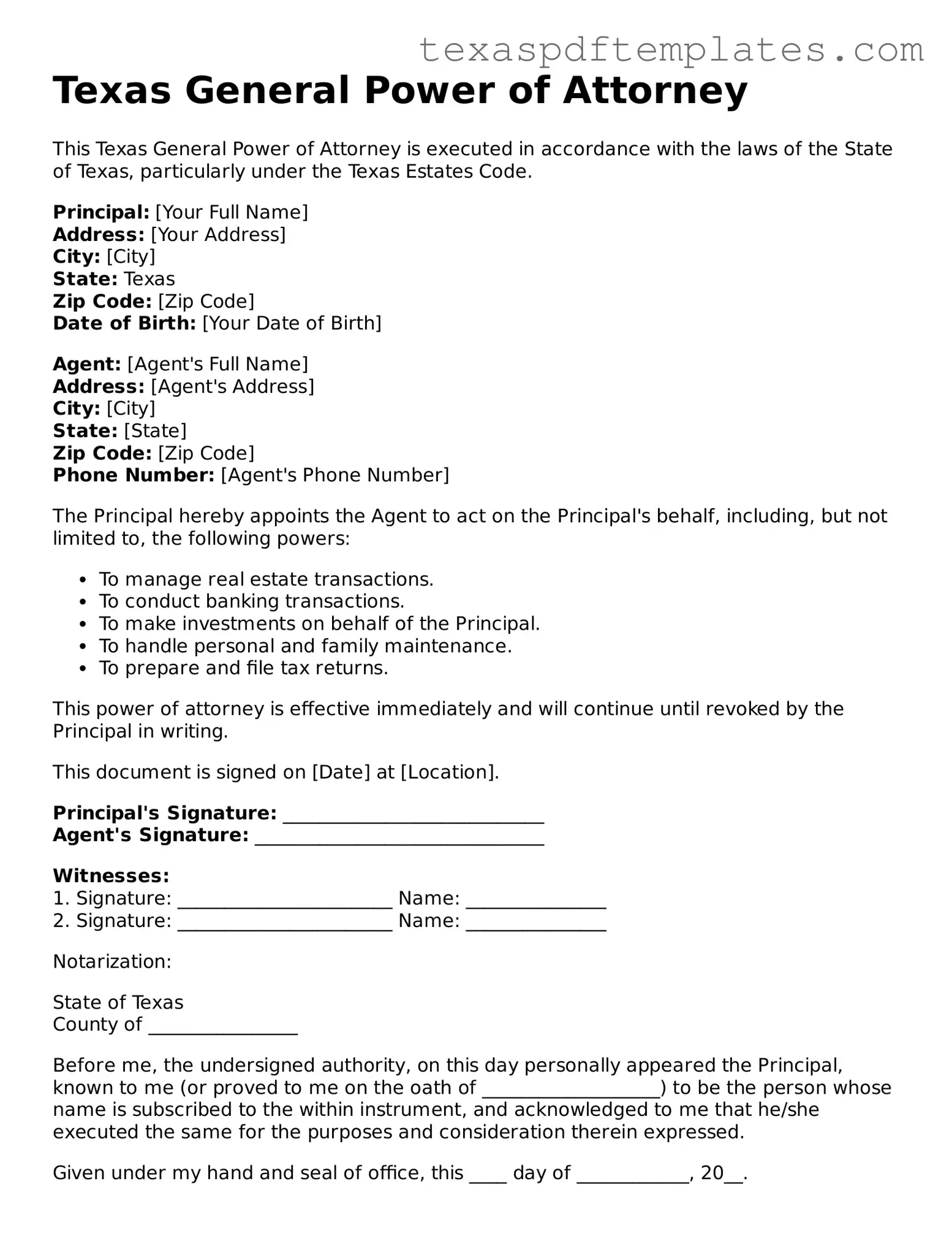 Attorney-Approved Texas General Power of Attorney Template