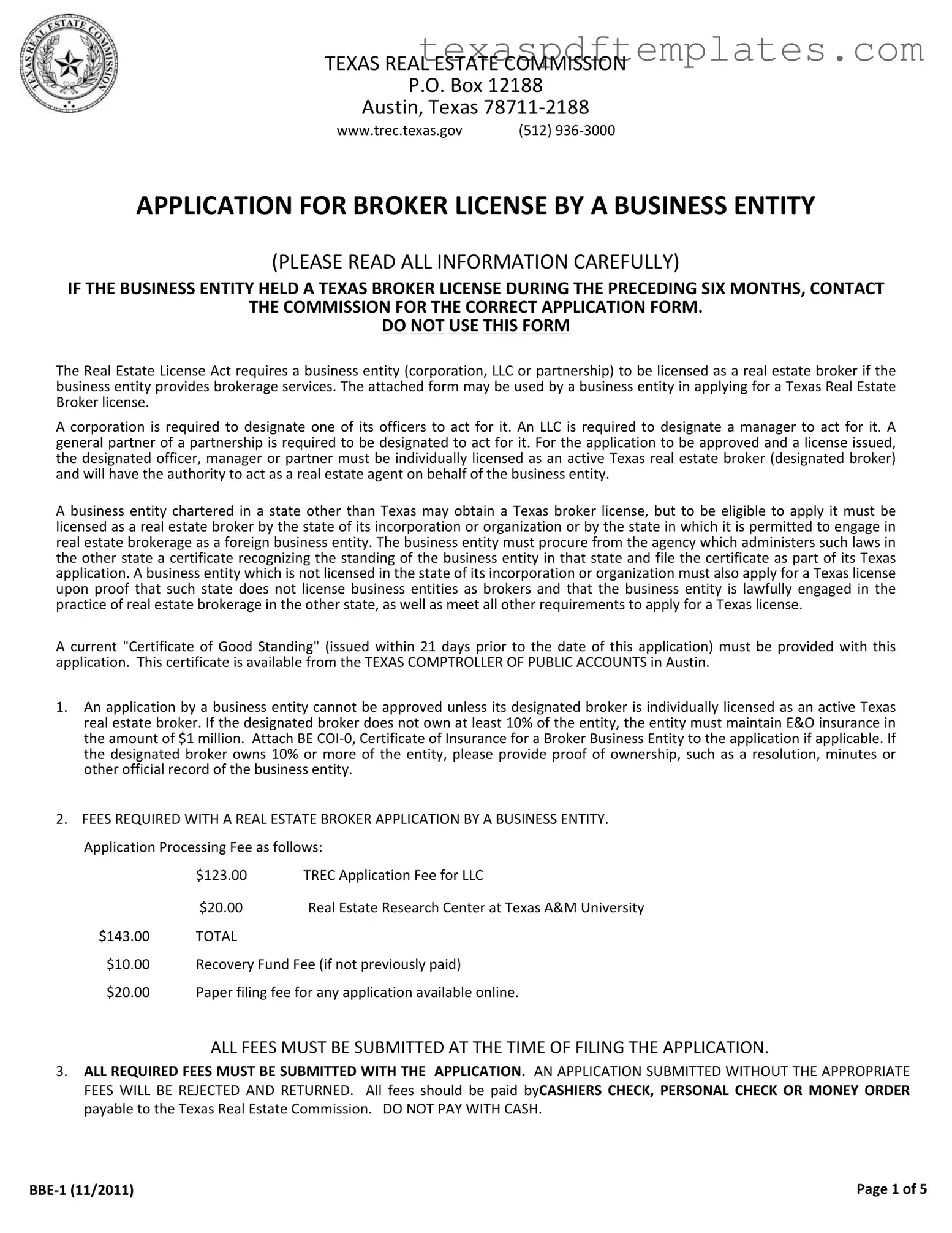 Blank Texas Bbe 1 PDF Template