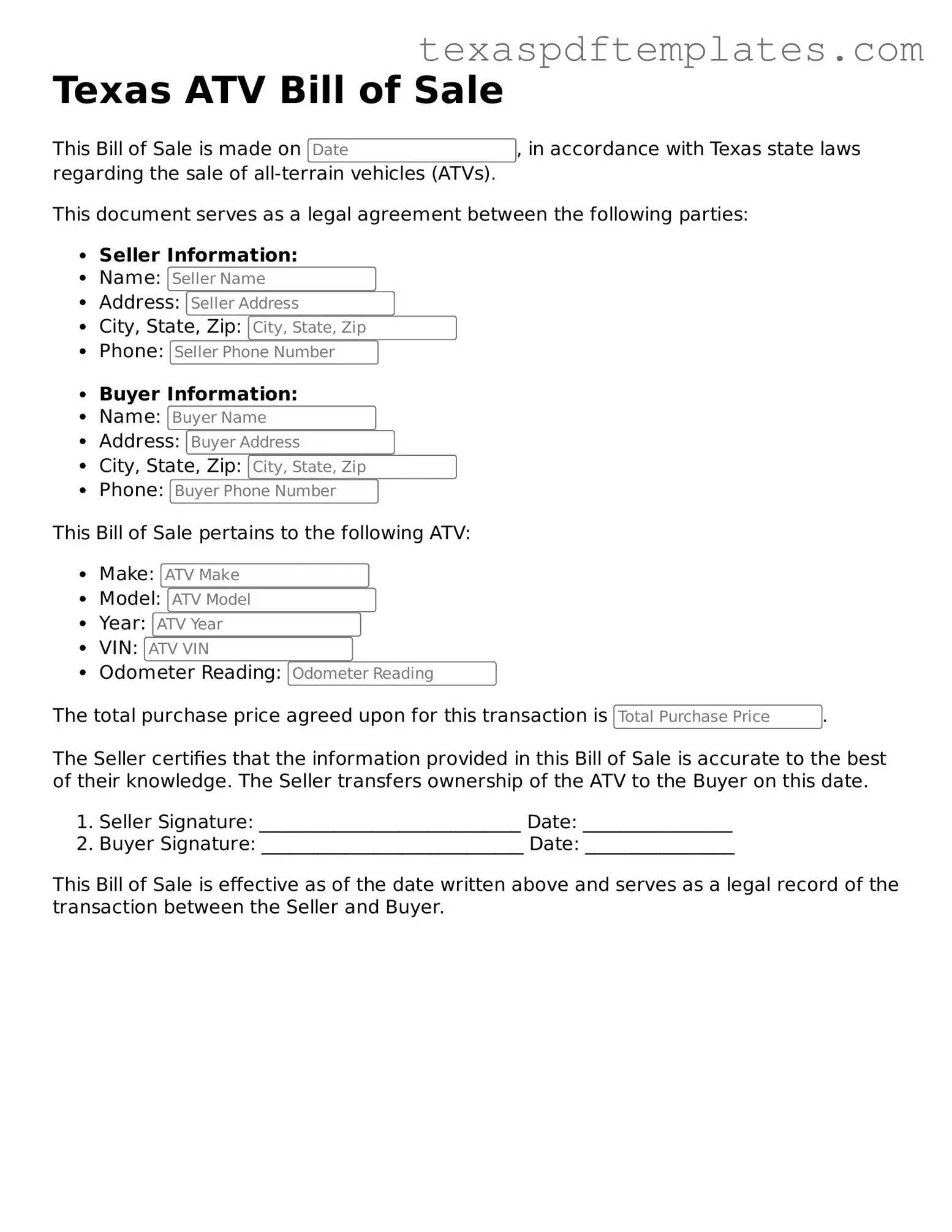 Attorney-Approved Texas ATV Bill of Sale Template