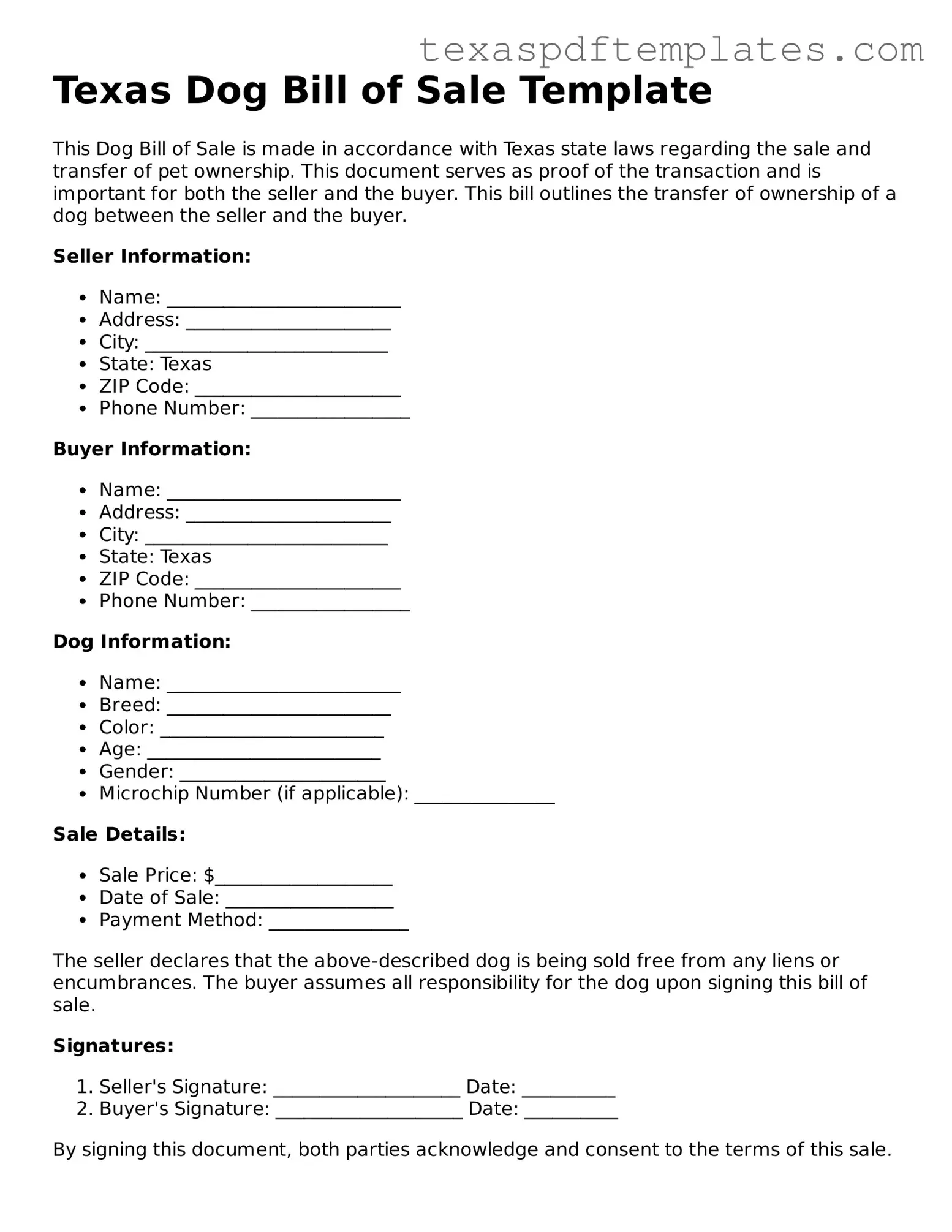 Attorney-Approved Texas Dog Bill of Sale Template